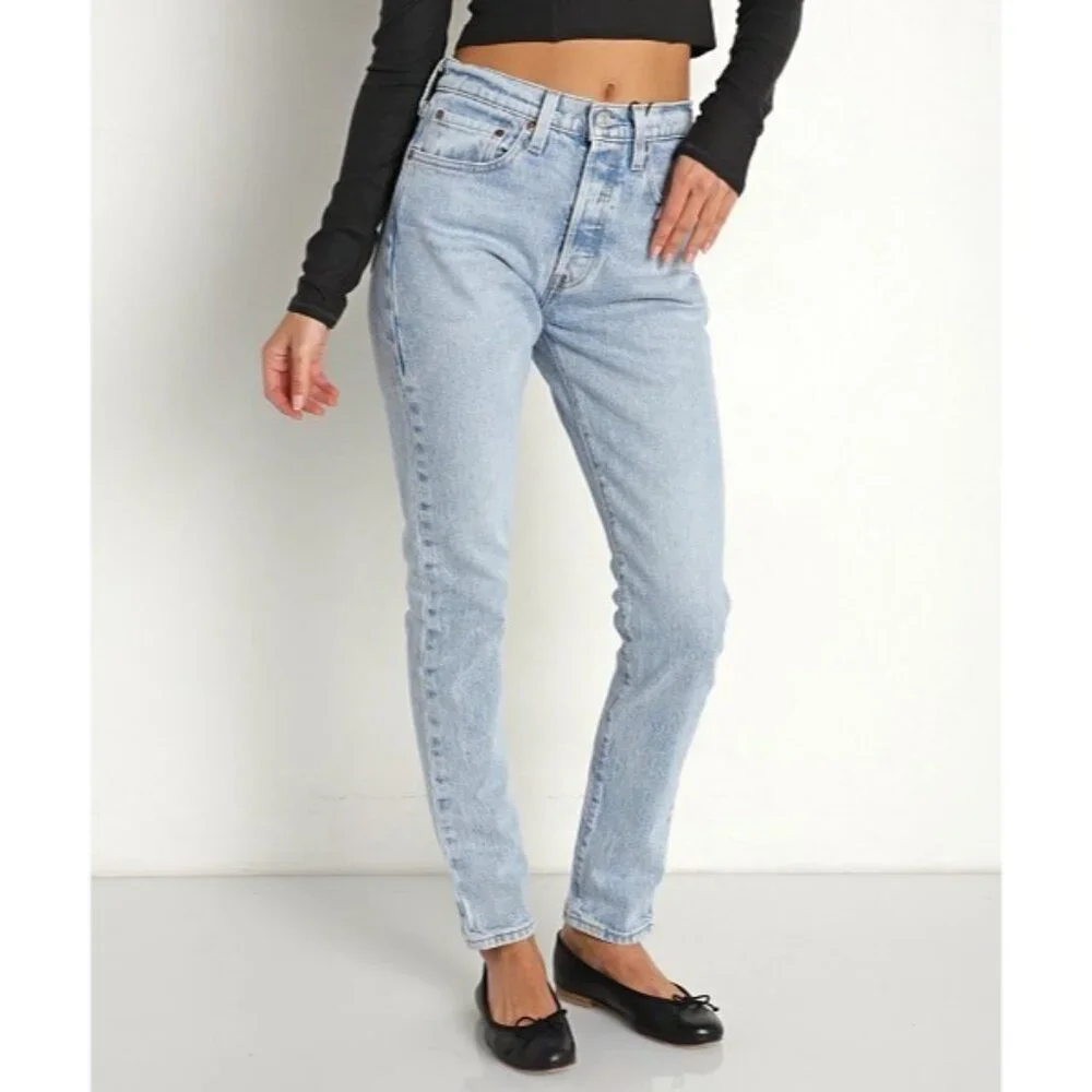 Levis 501 Skinny Jeans Women W28 L32 High-Rise Low Stretch Denim Light Wash Blue - Picture 13 of 15